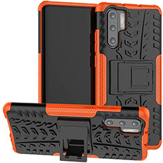 Custodia Silicone e Plastica Opaca Cover con Supporto R03 per Huawei P30 Pro Arancione