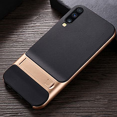 Custodia Silicone e Plastica Opaca Cover con Supporto R03 per Samsung Galaxy A90 5G Oro