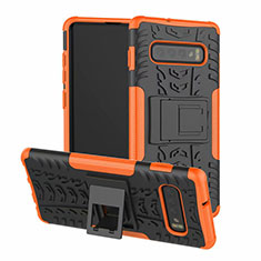 Custodia Silicone e Plastica Opaca Cover con Supporto R03 per Samsung Galaxy S10 Plus Arancione