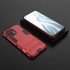 Custodia Silicone e Plastica Opaca Cover con Supporto R03 per Xiaomi Mi 11 5G Rosso