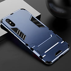 Custodia Silicone e Plastica Opaca Cover con Supporto R03 per Xiaomi Redmi 9A Blu