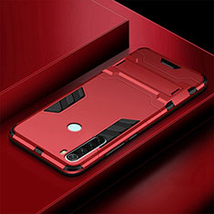 Custodia Silicone e Plastica Opaca Cover con Supporto R03 per Xiaomi Redmi Note 8 (2021) Rosso