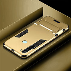Custodia Silicone e Plastica Opaca Cover con Supporto R03 per Xiaomi Redmi Note 8 Oro