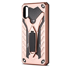 Custodia Silicone e Plastica Opaca Cover con Supporto R04 per Xiaomi Redmi 9AT Oro Rosa