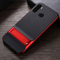 Custodia Silicone e Plastica Opaca Cover con Supporto R04 per Xiaomi Redmi Note 8 (2021) Rosso