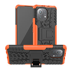 Custodia Silicone e Plastica Opaca Cover con Supporto R06 per Xiaomi Mi 11 Lite 4G Arancione