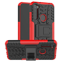 Custodia Silicone e Plastica Opaca Cover con Supporto R06 per Xiaomi Redmi Note 8 (2021) Rosso