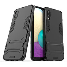 Custodia Silicone e Plastica Opaca Cover con Supporto T01 per Samsung Galaxy A02 Nero