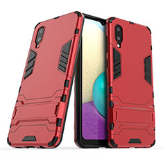 Custodia Silicone e Plastica Opaca Cover con Supporto T01 per Samsung Galaxy A02 Rosso