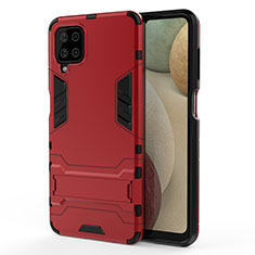 Custodia Silicone e Plastica Opaca Cover con Supporto T01 per Samsung Galaxy A12 Nacho Rosso