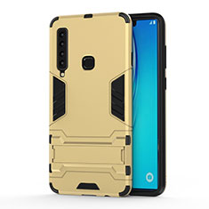 Custodia Silicone e Plastica Opaca Cover con Supporto T01 per Samsung Galaxy A9 Star Pro Oro