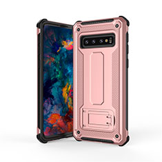 Custodia Silicone e Plastica Opaca Cover con Supporto T01 per Samsung Galaxy S10 Oro Rosa