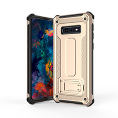 Custodia Silicone e Plastica Opaca Cover con Supporto T01 per Samsung Galaxy S10e Oro e Nero