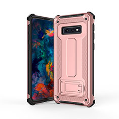 Custodia Silicone e Plastica Opaca Cover con Supporto T01 per Samsung Galaxy S10e Oro Rosa