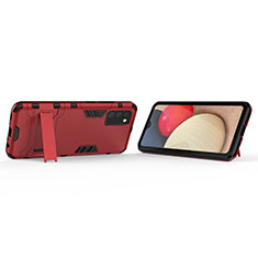 Custodia Silicone e Plastica Opaca Cover con Supporto T02 per Samsung Galaxy A02s Rosso