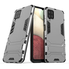 Custodia Silicone e Plastica Opaca Cover con Supporto T02 per Samsung Galaxy A12 Nacho Grigio