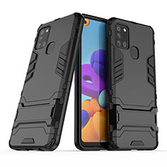 Custodia Silicone e Plastica Opaca Cover con Supporto T02 per Samsung Galaxy A21s Nero