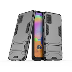 Custodia Silicone e Plastica Opaca Cover con Supporto T02 per Samsung Galaxy A31 Grigio