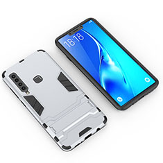 Custodia Silicone e Plastica Opaca Cover con Supporto T02 per Samsung Galaxy A9 (2018) A920 Argento