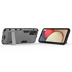 Custodia Silicone e Plastica Opaca Cover con Supporto T02 per Samsung Galaxy F02S SM-E025F Grigio