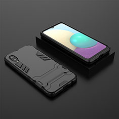 Custodia Silicone e Plastica Opaca Cover con Supporto T02 per Samsung Galaxy M02 Nero