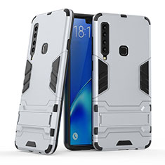 Custodia Silicone e Plastica Opaca Cover con Supporto T03 per Samsung Galaxy A9 (2018) A920 Argento