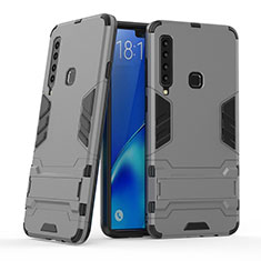 Custodia Silicone e Plastica Opaca Cover con Supporto T03 per Samsung Galaxy A9 Star Pro Grigio