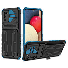 Custodia Silicone e Plastica Opaca Cover con Supporto YF1 per Samsung Galaxy A02s Blu