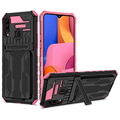 Custodia Silicone e Plastica Opaca Cover con Supporto YF1 per Samsung Galaxy A20s Rosa Caldo