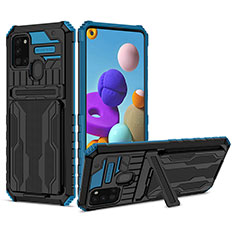 Custodia Silicone e Plastica Opaca Cover con Supporto YF1 per Samsung Galaxy A21s Blu