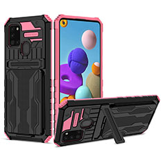 Custodia Silicone e Plastica Opaca Cover con Supporto YF1 per Samsung Galaxy A21s Rosa Caldo