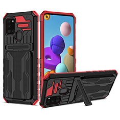 Custodia Silicone e Plastica Opaca Cover con Supporto YF1 per Samsung Galaxy A21s Rosso