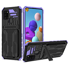 Custodia Silicone e Plastica Opaca Cover con Supporto YF1 per Samsung Galaxy A21s Viola