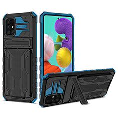 Custodia Silicone e Plastica Opaca Cover con Supporto YF1 per Samsung Galaxy A31 Blu