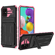 Custodia Silicone e Plastica Opaca Cover con Supporto YF1 per Samsung Galaxy A31 Rosa Caldo