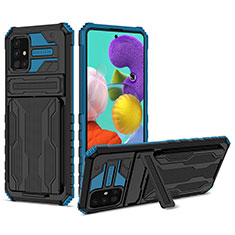 Custodia Silicone e Plastica Opaca Cover con Supporto YF1 per Samsung Galaxy A51 5G Blu