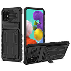 Custodia Silicone e Plastica Opaca Cover con Supporto YF1 per Samsung Galaxy A51 5G Nero