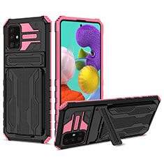 Custodia Silicone e Plastica Opaca Cover con Supporto YF1 per Samsung Galaxy A51 5G Rosa Caldo