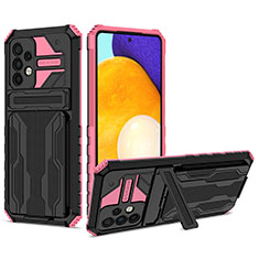 Custodia Silicone e Plastica Opaca Cover con Supporto YF1 per Samsung Galaxy A52 5G Rosa