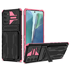 Custodia Silicone e Plastica Opaca Cover con Supporto YF1 per Samsung Galaxy Note 20 5G Rosa Caldo