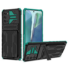Custodia Silicone e Plastica Opaca Cover con Supporto YF1 per Samsung Galaxy Note 20 5G Verde