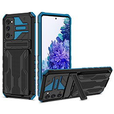 Custodia Silicone e Plastica Opaca Cover con Supporto YF1 per Samsung Galaxy S20 FE (2022) 5G Blu