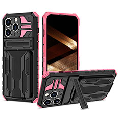 Custodia Silicone e Plastica Opaca Cover con Supporto YF2 per Apple iPhone 14 Pro Oro Rosa