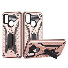 Custodia Silicone e Plastica Opaca Cover con Supporto YF2 per Samsung Galaxy M30s Oro Rosa