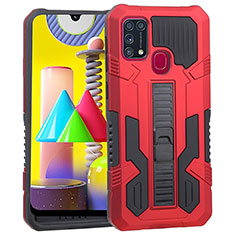 Custodia Silicone e Plastica Opaca Cover con Supporto ZJ1 per Samsung Galaxy M21s Rosso