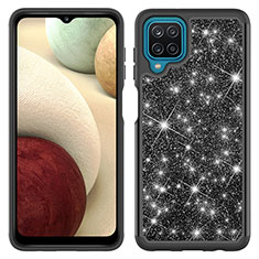Custodia Silicone e Plastica Opaca Cover Fronte e Retro 360 Gradi Bling-Bling JX1 per Samsung Galaxy A12 5G Nero