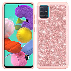 Custodia Silicone e Plastica Opaca Cover Fronte e Retro 360 Gradi Bling-Bling JX1 per Samsung Galaxy A51 4G Oro Rosa