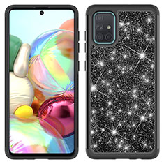 Custodia Silicone e Plastica Opaca Cover Fronte e Retro 360 Gradi Bling-Bling JX1 per Samsung Galaxy A71 5G Nero