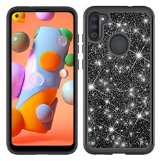 Custodia Silicone e Plastica Opaca Cover Fronte e Retro 360 Gradi Bling-Bling JX1 per Samsung Galaxy M11 Nero