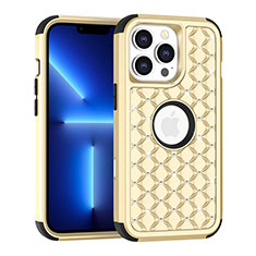 Custodia Silicone e Plastica Opaca Cover Fronte e Retro 360 Gradi Bling-Bling per Apple iPhone 13 Pro Oro e Nero